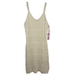 Freshman Ivory Crochet‎ Knit Mini Dress XXL Cream Pointelle Stretch Lined Boho